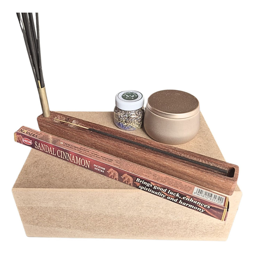 Kit Presente Horizon Vela No Pote Incenso Ervas Ioga Pilates madeira ...