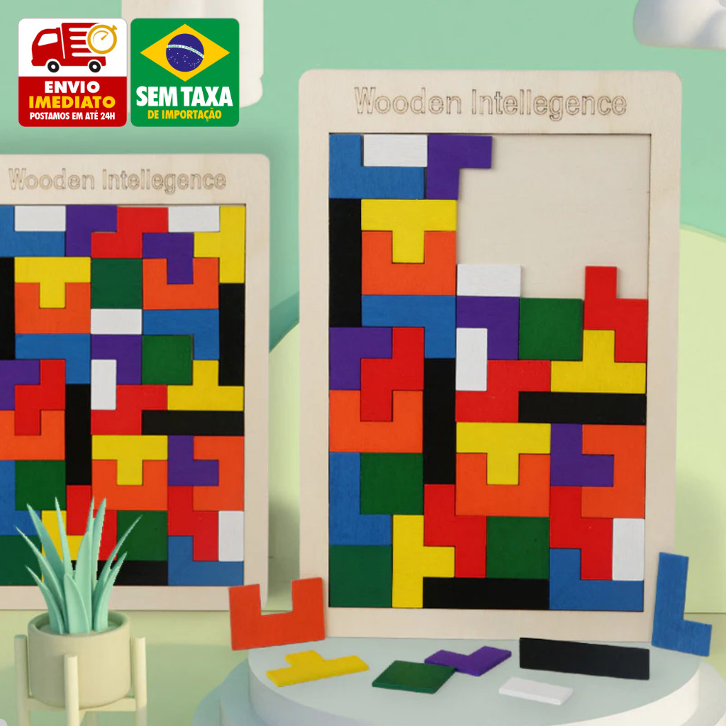 Jogo Educativo Madeira MDF Quebra Cabeça de Encaixe 40 Peças 26x17cm Coordenação Motora