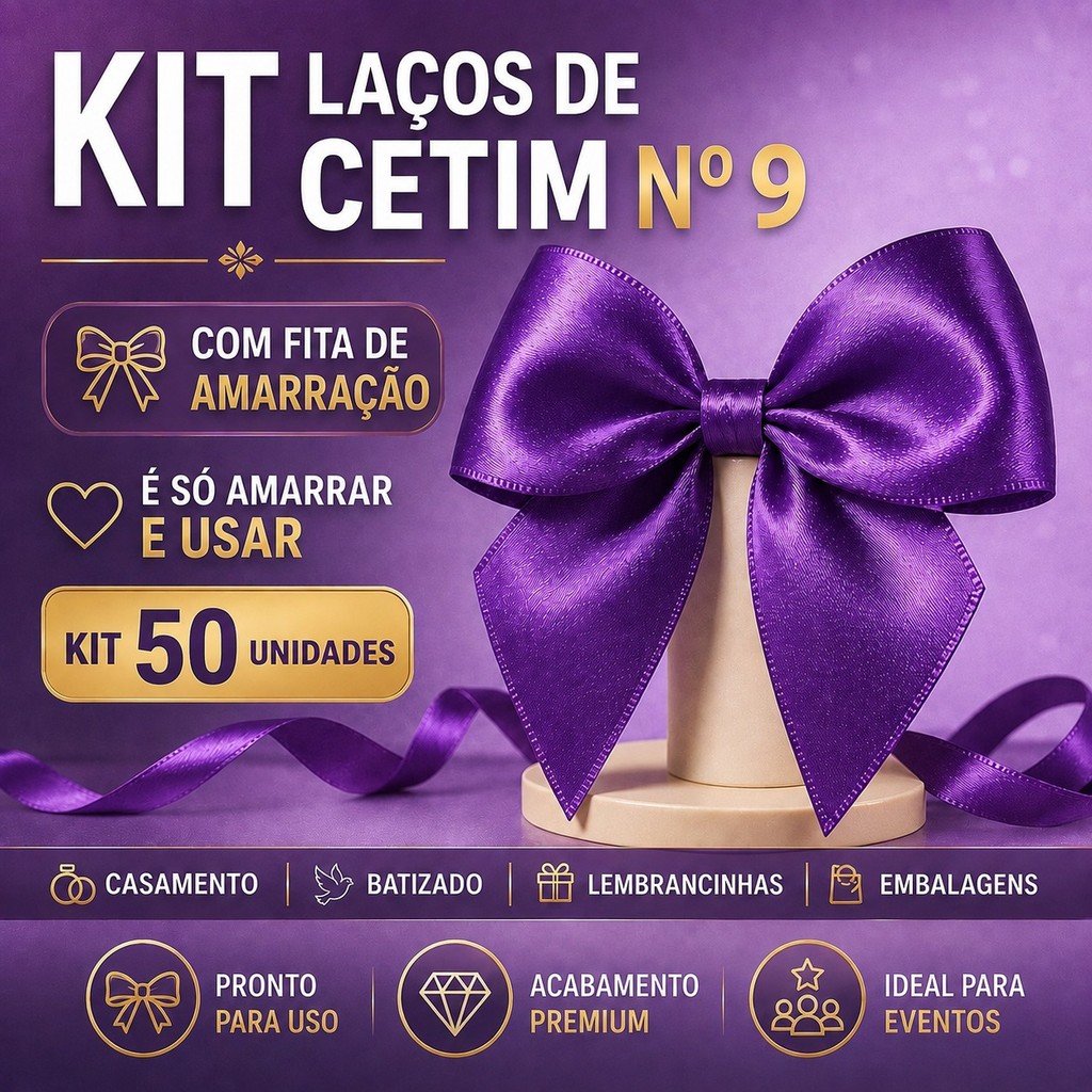 Kit Laços de Cetim Nº9 50un com Fita de Amarração para Lembrancinhas ...