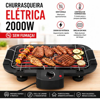 Churrasqueira Elétrica 2000w Interior Exterior Sem fumaça Grelhador Portátil Cozinha 110v ou 220v