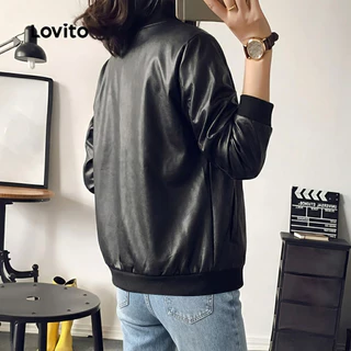 Lovito Jaqueta Casual Preta Leve Com Bolsos Em Zíper Para Primavera/verão Para Mulheres JKNS149BX249