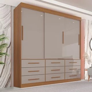 Guarda Roupa Casal 3 Portas 9 Gavetas Luana Cinamomo/Off White