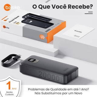 Carregador Portátil Basike 20000mAh Power Bank 22.5W Turbo Carga Rápida Cabo Embutido Tipo C/iPhone