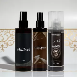 Kit Masculino Homem Poderoso - Body Spray Malbeck, Magnata e Essencialle Amadeirados