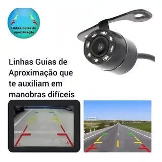 Câmera de Ré Automotiva HD 8 LEDs Visão Noturna Colorida Universal Carro - à Prova D’Água