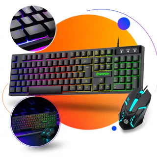Kit de teclado e mouse gamer com iluminação LED RGB compatível com Windows conexão USB design moderno confortável sensor