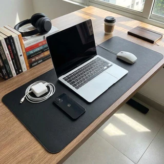 Mousepad Preto Couro Sintético Desk Pad Gamer Antiderrapante Escritório Home Office