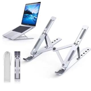 Suporte p/ Notebook Dobrável de Ferro – Ergonômico, Ajustável, Portátil e Super Resistente