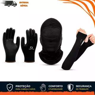 Kit Motoboy Motoqueiro Proteção Balaclava Touca, Luva PU e Manguito Moto Trabalho