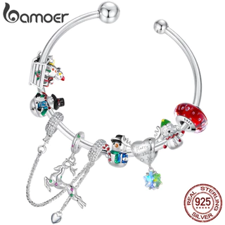 Amuletos De Prata Esterlina S925 Da Série De Floco De Neve E Boneco De Natal Bamoer | Pulseira Fofa Com Tema De Férias F em Oferta na Shopee