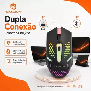 H'Maston MS08 Mouse Sem Fio Para Notebook Mouse Gamer Sem Fio Mouse Sem Fio Recarregável Mouse Ergonômico Sem Fio