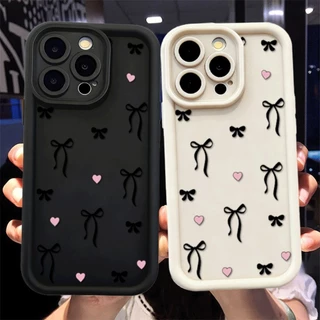 Capinha de Celular Laço Rosa e Preto Anti-Queda para Samsung S25 Edge S24 Ultra S23 FE S20FE S23Plus S21 S22 A17 Capa