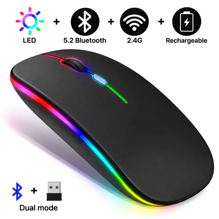 Mouse sem fio dual band receptor nano 2 4ghz Bluetooth RGB recarregável MS S350L
