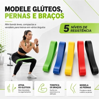 Kit 5 Elastic Resistance Bands Mini Band for Yoga Pilates Gym Bodybuilding Crossfit Training