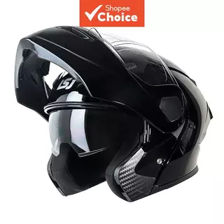 Capacete modular articulado de rosto completo com viseira dupla, spoiler traseiro e ventilação para motociclistas