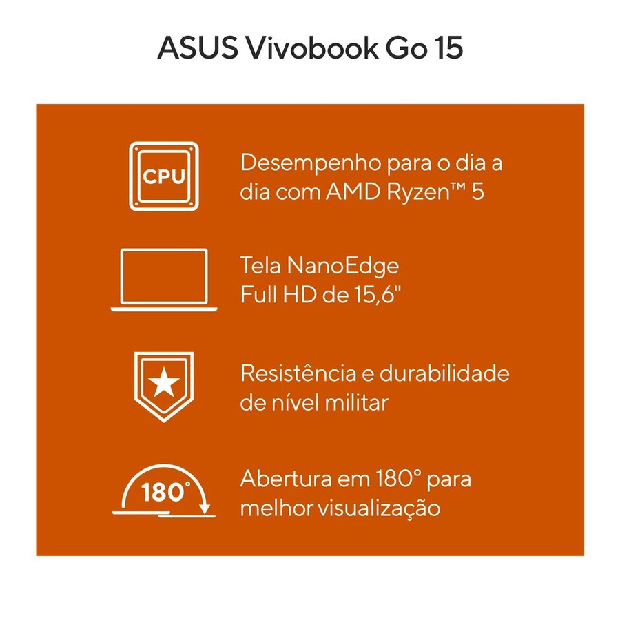 Notebook ASUS Vivobook Go 15 E1504FA AMD Ryzen 5 7520U 8Gb Ram 256Gb Ssd Linux 15,6" FHD - NJ731
