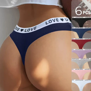 Kit 6 Calcinha Love Feminina Canelada Algodão Fio Dental com Elástico Love – Confortável, Estilosa