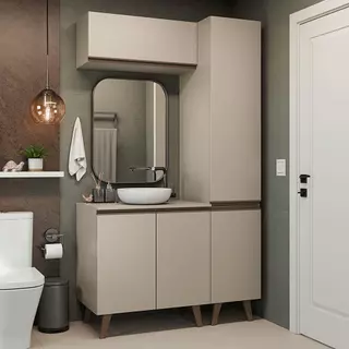 Conjunto Gabinete para Banheiro 120cm 5 Portas Crema Nice Madesa 03 em Oferta na Shopee