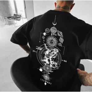 [Camiseta Premium em Algodão Puro]GXG Camiseta Streetwear Planetas Místicos Moda de Rua