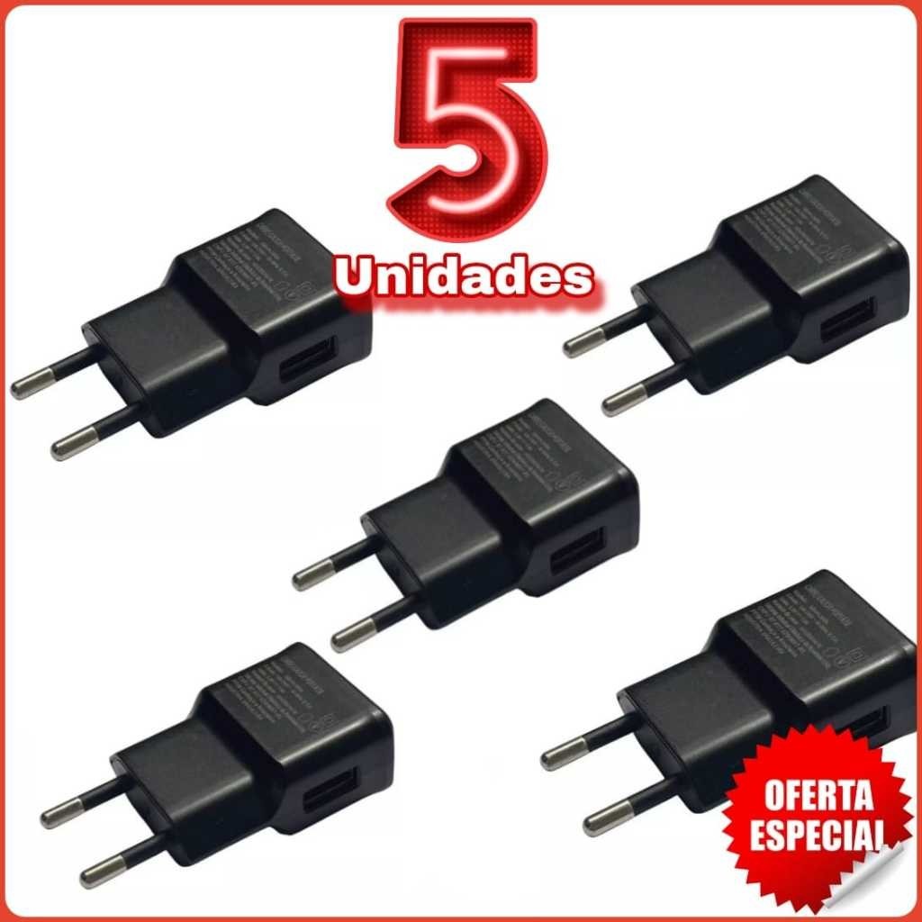 Kit 5 ou 10 Unidades de Fonte USB Tomada Parede 5V 2A Compatível com ...