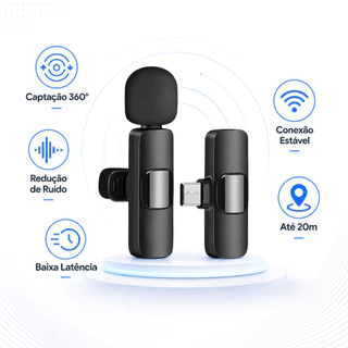 Microfone Lapela Sem Fio Duplo Tipo-C 2.4G Cancelamento Ruído Para Celular Live Vlog