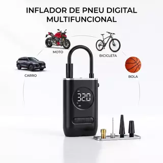 Bomba De Encher Pneu Digital Elétrica Mini Compressor De Ar Portátil Sem Fio Recarregável USB Moto Carro Bike