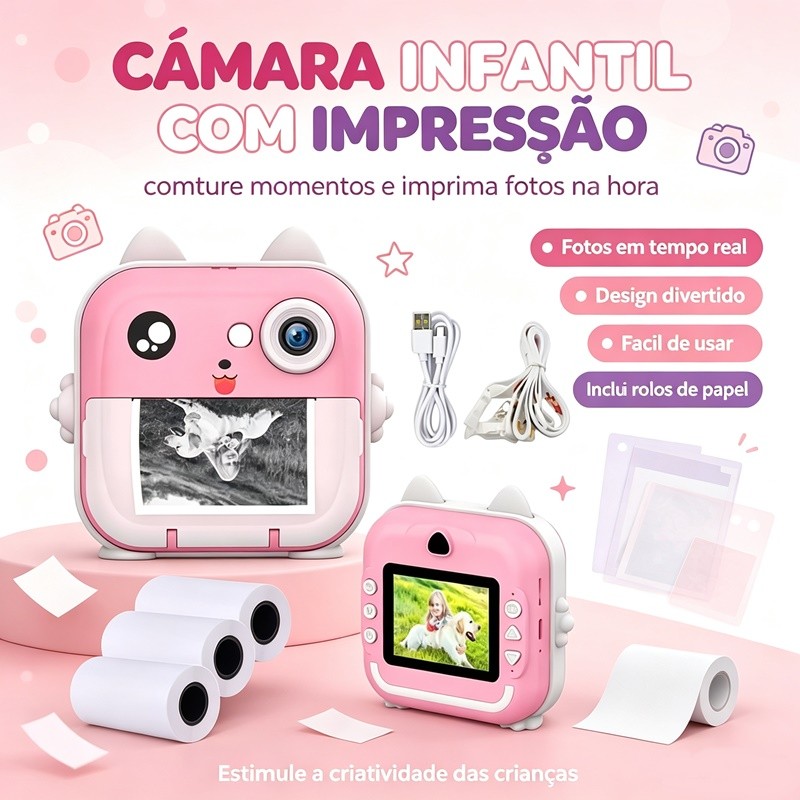 Câmera De Impressão Instantânea Para Crianças Vídeo Fotografia Digital Fotográfica Toy Impressora Térmica Menina menino