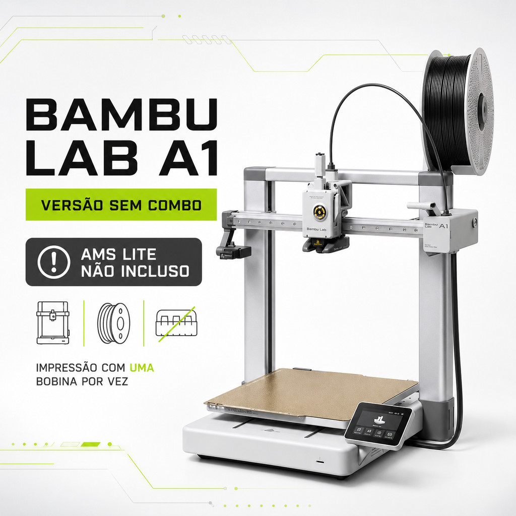 Impressora 3D Bambu Lab A1 FDM Sem AMS Lite Aberta Porta Resíduos Espátula Chave Manutenção