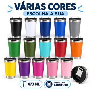 Kit 10/20/30 Copos Térmicos Inox 473ml com Tampa e Abridor para Atacado e Revenda