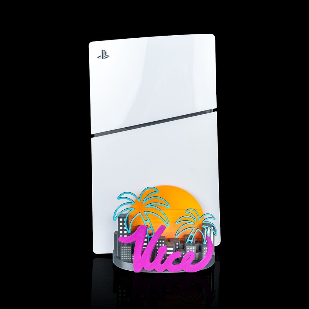 Suporte Vertical PS5 (Slim e Fat) Tema Vice City Neon – Inspirado em GTA V e GTA VI — imagem 3
