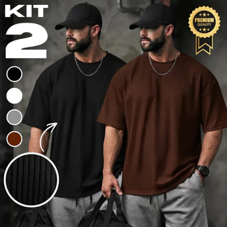 Kit 2 Camisetas Oversized Masculina Texturizado Premium