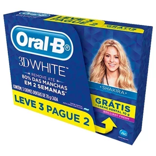 Creme Dental Oral B 3D White 70g Embalagem com 3 Unidades em Oferta na Shopee
