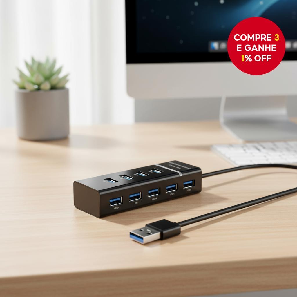 Divisor USB 3.0, 4 Portas, LED Branco, 5Gbps, Mini Hub para PC, Laptop ...