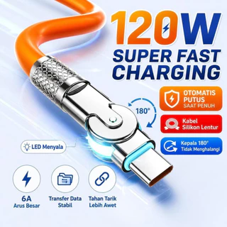 120W 6A Carregamento Rápido Giratório Type C Micro USB iOS Porta Lightning Android 1M De Carga LED Silicon