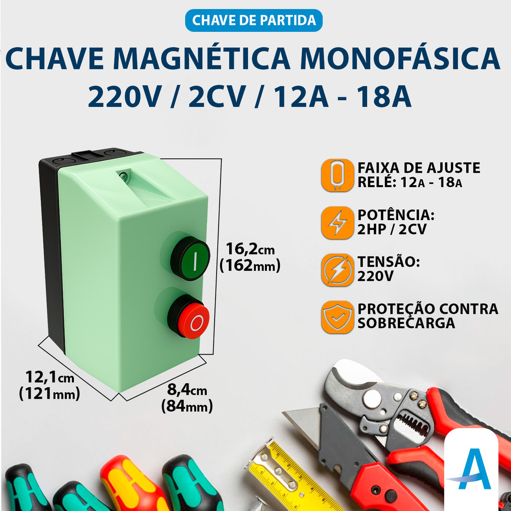 Chave Magnética Partida Motor Monofásico 220v 2cv 12-18a Rele +