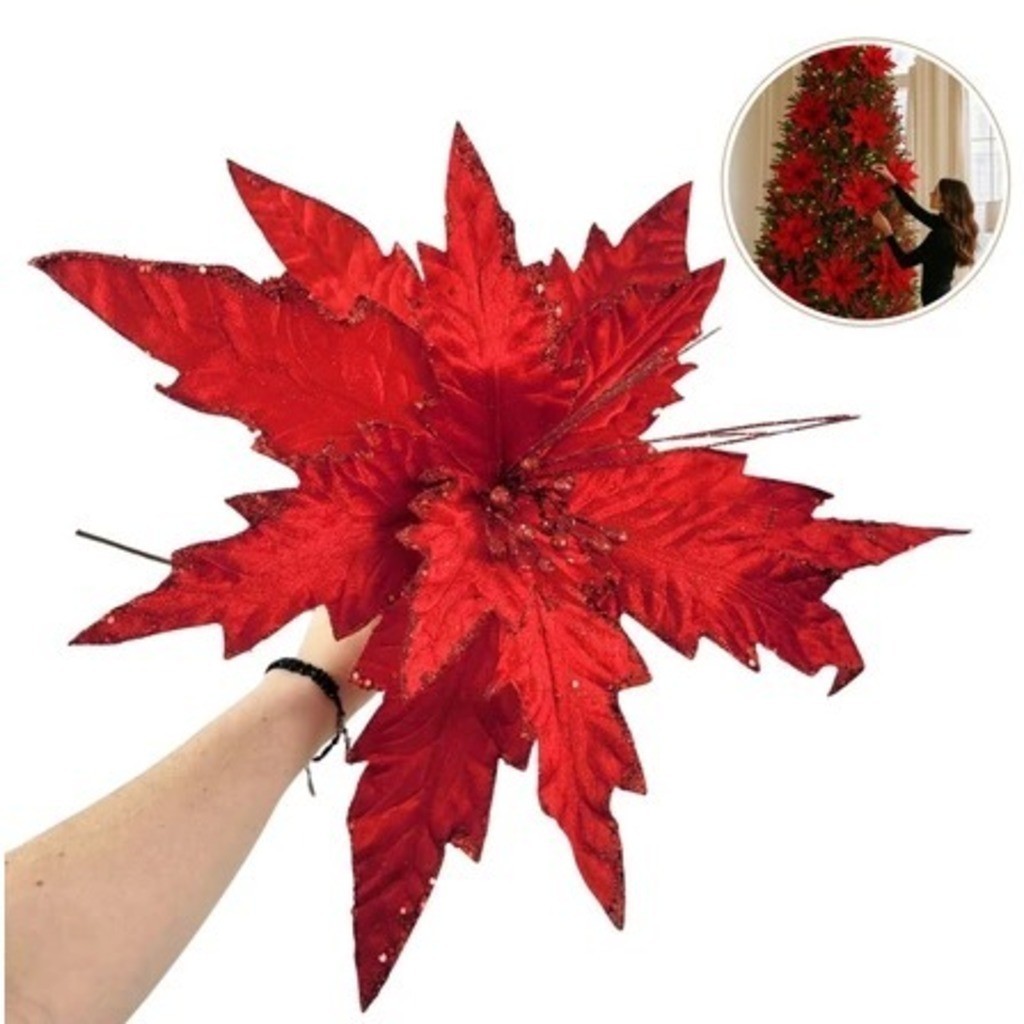 Flor de Natal Vermelha com Glitter – Decoração Natalina