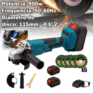 21V Esmerilhadeira Lixadeira Angular 4 1/2"  sem fio 115 mm em Oferta na Shopee