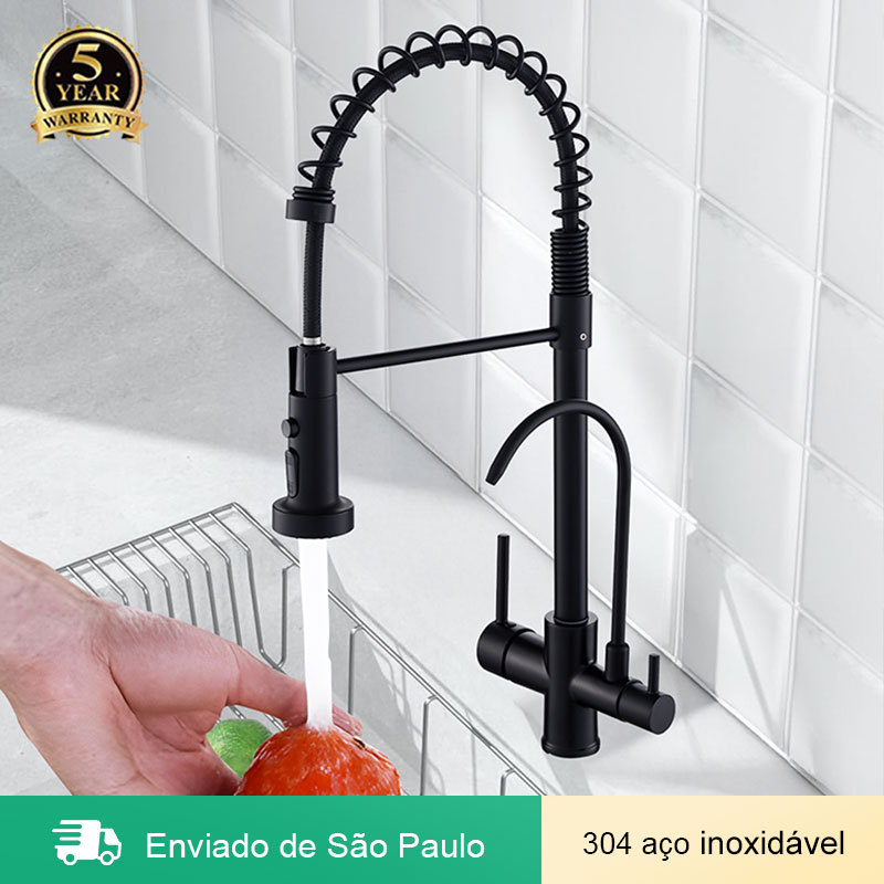 Torneira De Cozinha 3 modos Com Filtro Gourmet Água Quente E Fria Inox ...