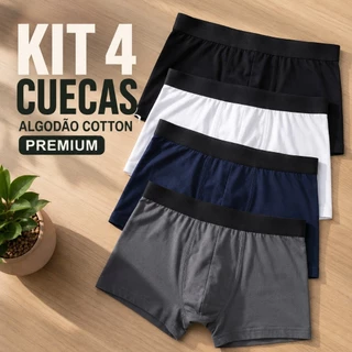 Kit 4 Cuecas Boxer Cotton Premium Algodão com Elastano, Super conforto, não pinica