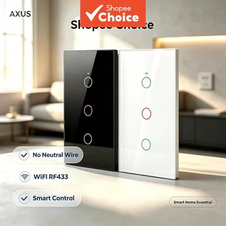 Interruptor de Luz Inteligente AXUS WiFi Tuya 1 2 3 4 Gang Com Sem Neutro Fio Toque Controle por Voz com Alexa e