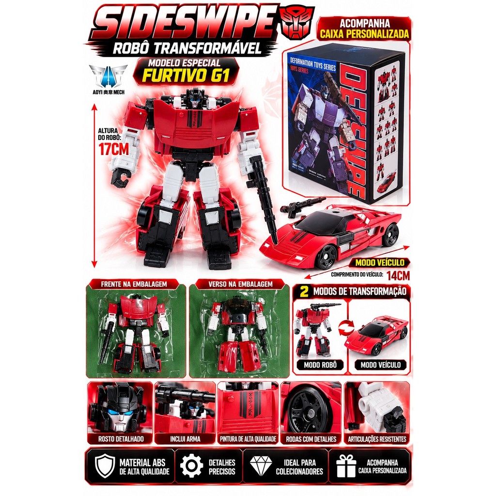 Figura De Ação Robô Sideswipe Robô Transformável Modelo Especial Furtivo G1 17 Cm - foto 3