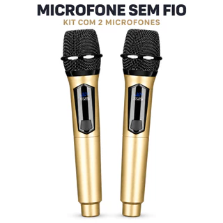Kits 2 Microfones Wireless Duplos Som Profissional para Karaoke Palco Eventos