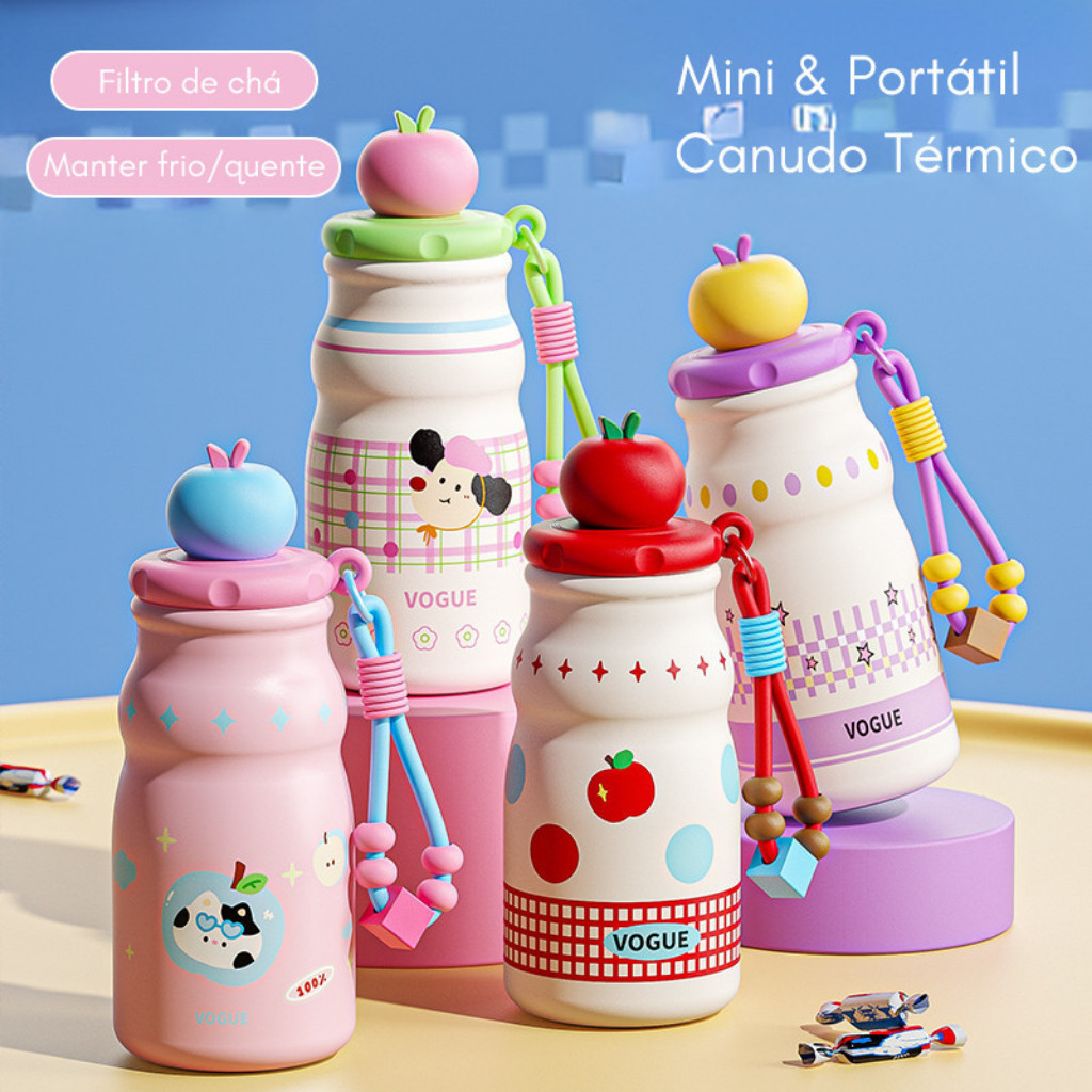 Garrafa Térmica Infantil Kawaii 480ml Aço Inox Com Canudo Tampa Maçã ...