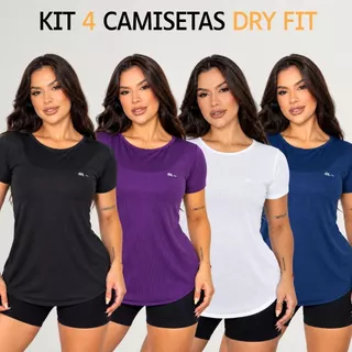 Kit 4 Camisetas Feminina Dry Fit Furadinha Baby Look Anti Odor Fitness Caminhada Musculação