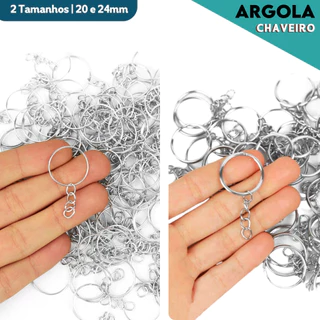 Argola Para Chaveiro Com Corrente - Tamanhos: 20mm / 24mm  - Pacote Com 50 / 100 Unidades - CH em Oferta na Shopee