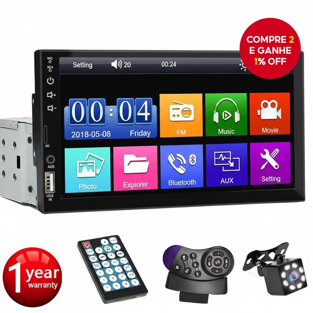 Car MP5 Central Multimídia 1 Din 7 Polegadas Tela HD Touch Screen ...