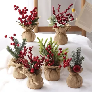 Enfeite Natal De Mesa Flores Artificiais Fruta Decoração Natalina Cerejas e Plantas