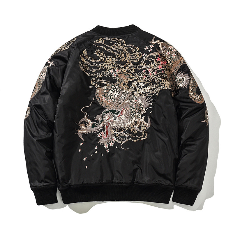 Yokosuka Dragon Bordado Jaqueta Acolchoada de Algodão Jaqueta de Gola de Beisebol Jaqueta Masculina Acolchoada de Algodã