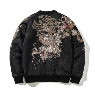 Yokosuka Dragon Bordado Jaqueta Acolchoada de Algodão Jaqueta de Gola de Beisebol Jaqueta Masculina Acolchoada de Algodã