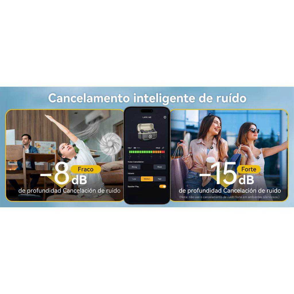 Microfone Lapela Bluetooth sem fio Hollyland Lark M2 Versão Lighting USB-C Câmera Combo Duo Original